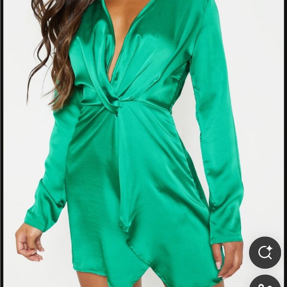 Pretty Little Thing Emerald Green Satin Wrap Dress